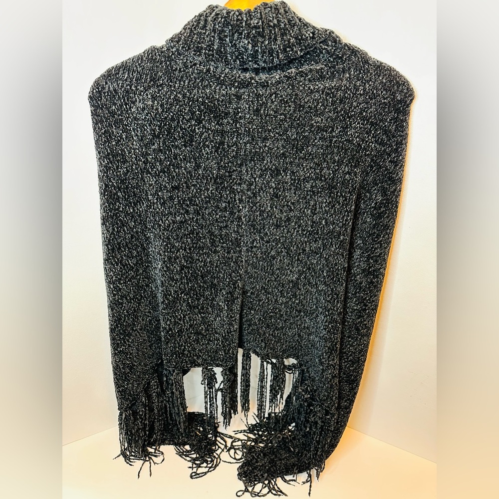 Britt's Knits One Size Black Cowl Neck Poncho Shawl Soft Chenille with Fringe - Picture 2 of 6